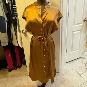 Banana Republic Satin Gold Midi Dress